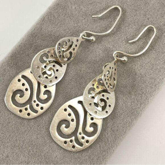 Silpada W299 Retired 925 Sterling Silver Triple Teardrop Free Falling Earrings - Picture 3 of 8